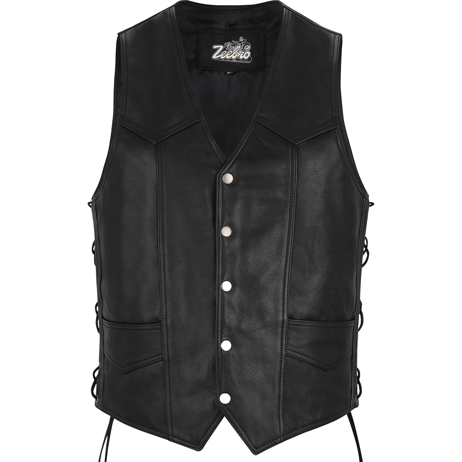 MC-03 Classic Black Leather Vest with Adjustable Lacing – Zeebro