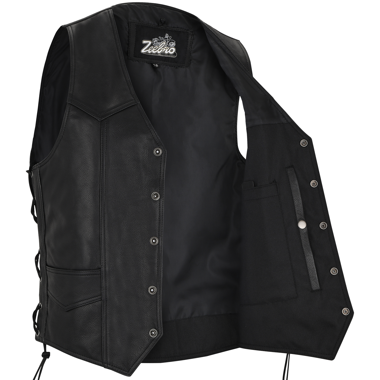 MC-03 Classic Black Leather Vest with Adjustable Lacing